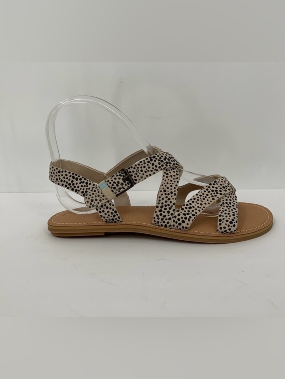 TOMS Sicily Strappy sandal shoe suede Cheetah print animal tan black dot new 6